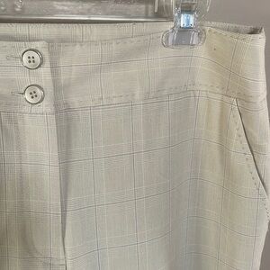 Cass women’s luxury rayon poly stretch cream faded plaid slacks trousers zip 12